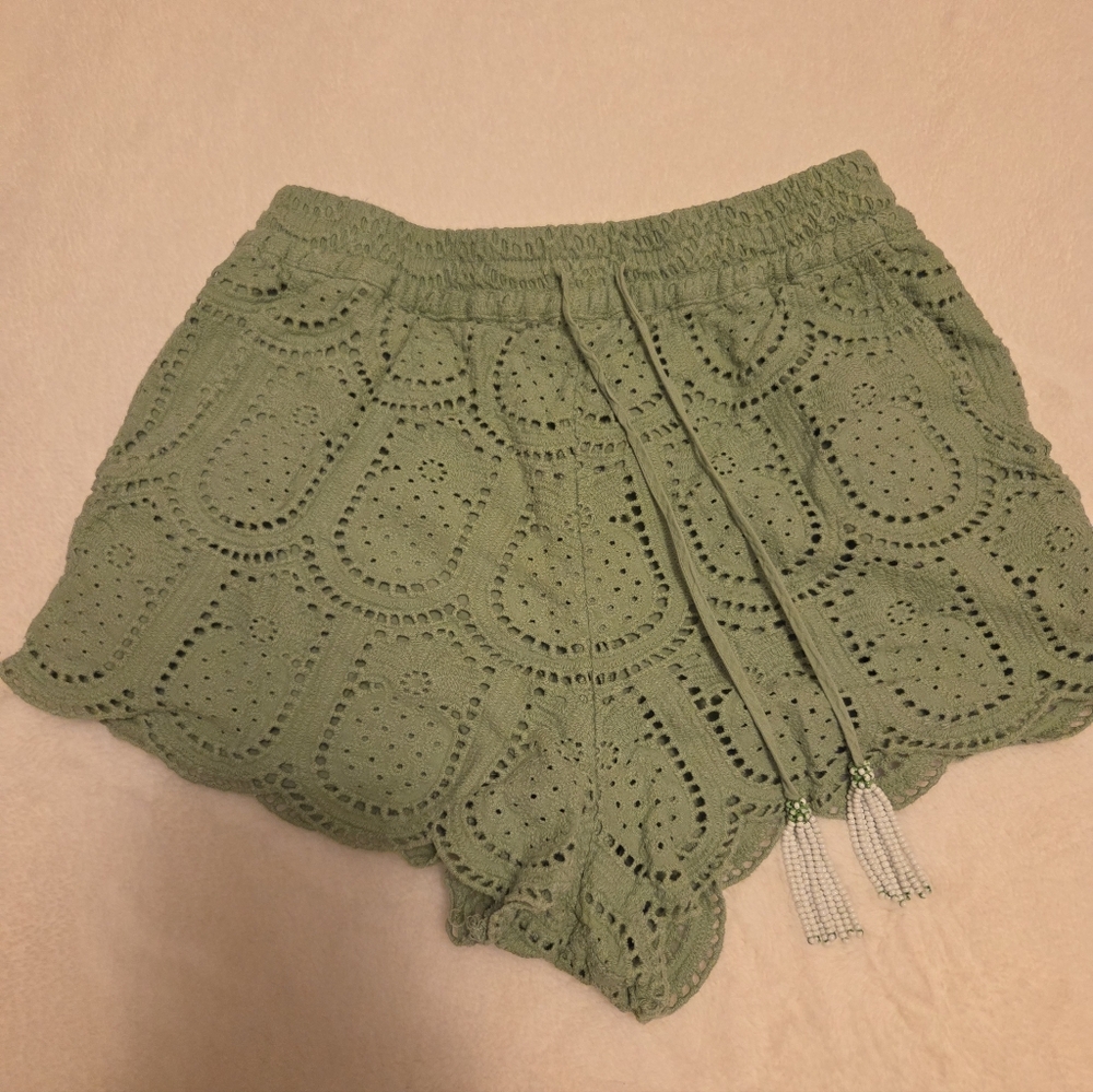 Farm Rio Green Pineapple Eyelet Shorts XXS